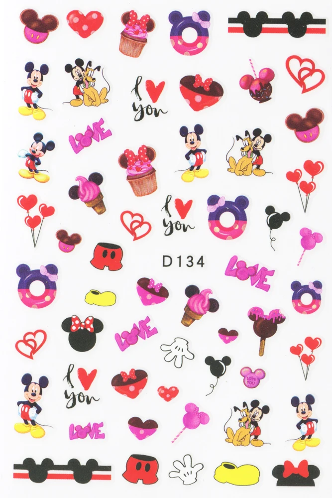 1PCS Winnie the Pooh Disney Mickey Nail Art Sticker Pink Ocelot Cat  Minnie Nail Decoration Decal Lips Love Nail Art Slider