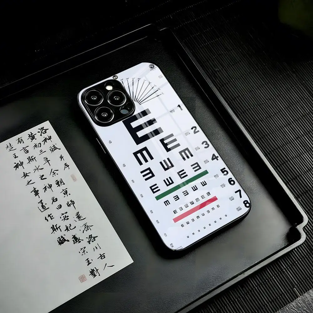 Medical Eye Vision Chart Phone Case for Iphone 15 13 12 14 11 Pro Max Mini X Xr Xs 8 7 Puls 6 glass cover
