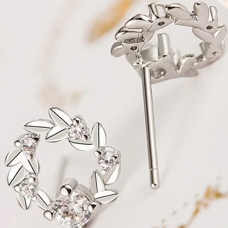Gift Stamp 925 Sterling Silver Jewelery Zircon Flower Leaf Garland Women Earrings Light Luxury Crystal Earring Sweet Jewelry