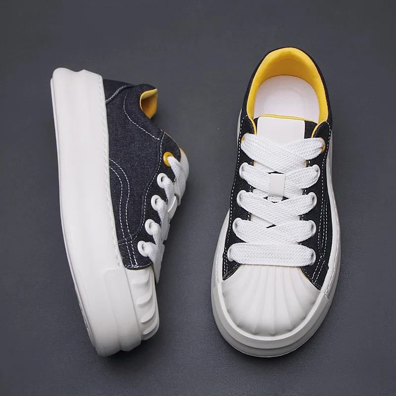 

2025/Новый стиль, дышащие парусиновые туфли с ракушками, модные удобные мужские туфли на толстой подошве