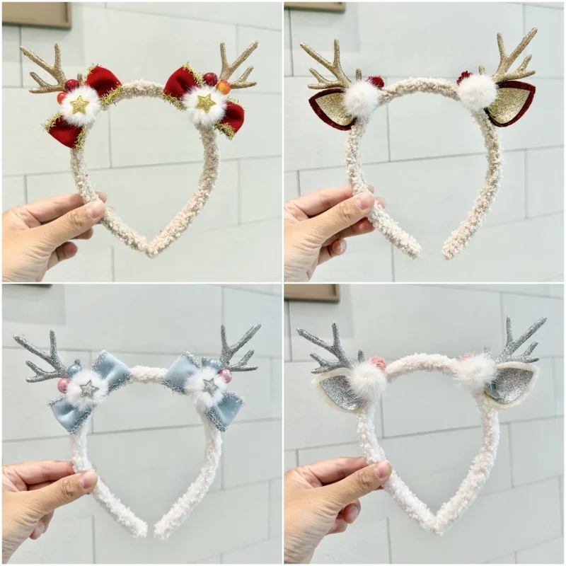 عيد الميلاد عنصر قرون الرنة القرن عقال للفتيات عقال الأحمر Bowknot عيد الميلاد حزب الديكور هدية إكسسوارات الشعر #1