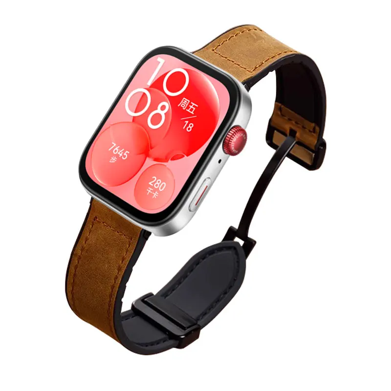 Pulseira de silicone e couro para relógio Huawei, pulseira magnética, pulseira loop, pulseira smartwatch, ajuste 3