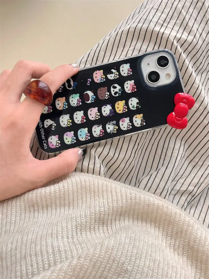 Sanrio Hello Kitty Full Screen KT Cat Head Phone Case For iPhone 15 14 13 12 11 Pro Max 7 8 Plus XR XS MAX Y2K Girl Back Cover