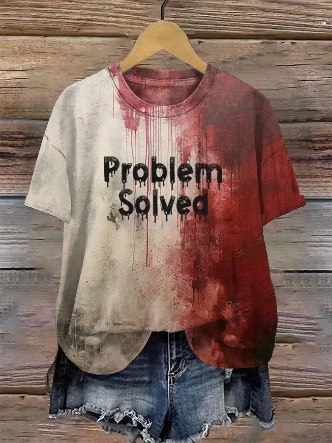 Women's T-shirt Halloween 3D bloody letter pattern printed T-shirt summer casual round neck short sleeve T-shirt loose clothing