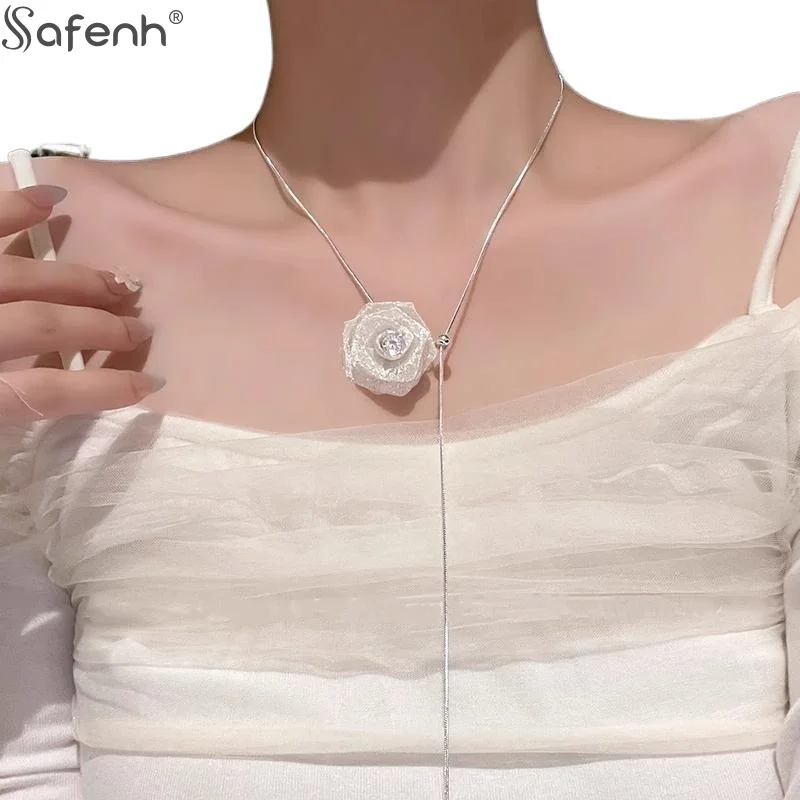 جديد قابل للتعديل شبكة روز زهرة قلادة قلادة قابل للتعديل سلسلة موضة رومانسية الرجعية سلسلة الترقوة للنساء مجوهرات هدية