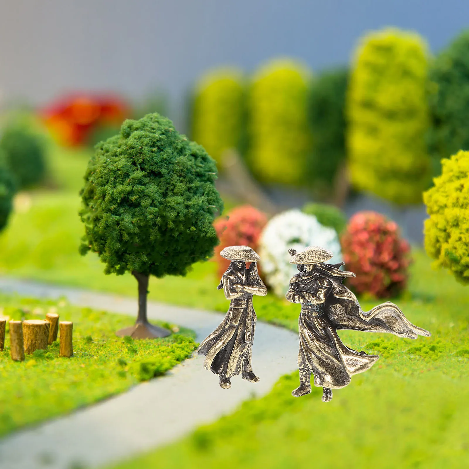 2 قطعة شخصية المحارب الصيني القديم حرفة صغيرة لديكور بونساي منظر طبيعي صغير مكتب مكتب قطعة بيان ثقافي