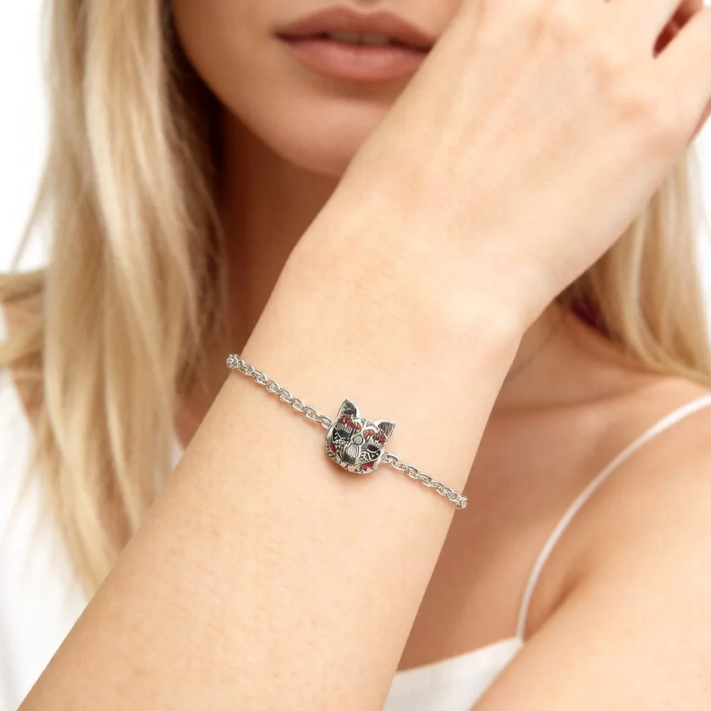 Grânulos raposa novo 925 prata esterlina karma charme vintage jóias acessórios presente para mulher e homem