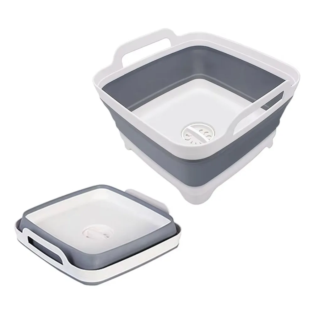 9L Collapsible Plastic Washing Basin with Drain Plug Foldable Vegetable Fruit Dish Wash Bucket for Kitchen Camping Storage