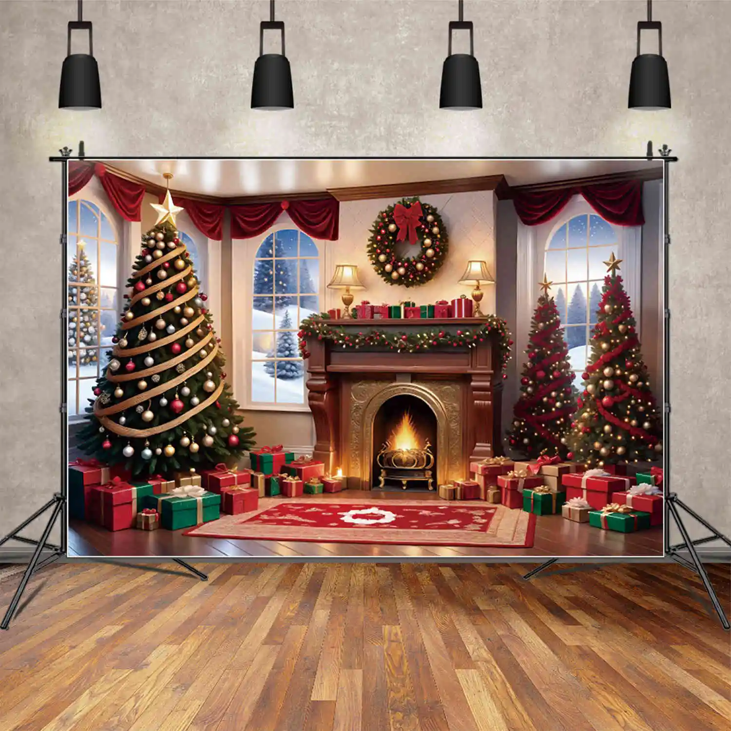 MOON.QG Merry Christmas Backdrop for Photograp 2025 Xmas Tree Gifts Background Children Party Home Decoration Photo Back Drop