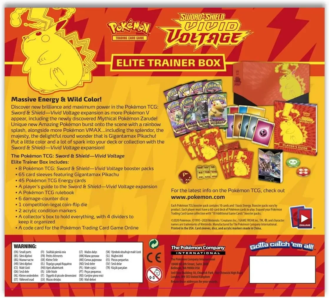 Oryginalna gra karciana Pokémon Trading Sword Shield Vivid Voltage Elite Trainer Box Pikachu Eternatus Darkness Ablaze PTCG ETB Toys