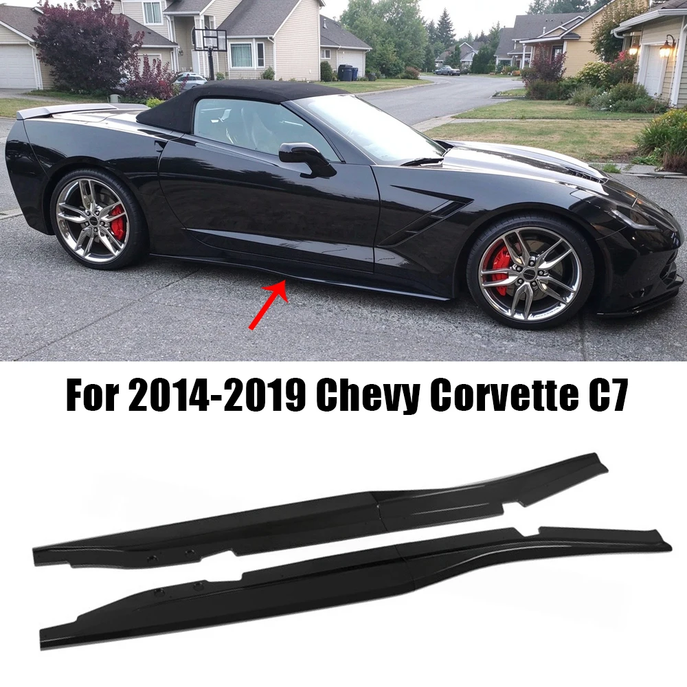 For 2014-2019 Chevrolet Corvette C7 Stingray Z06 Style Gloss Black Side Skirts Extension Lip Body Apron Spoiler Winglet Tuning
