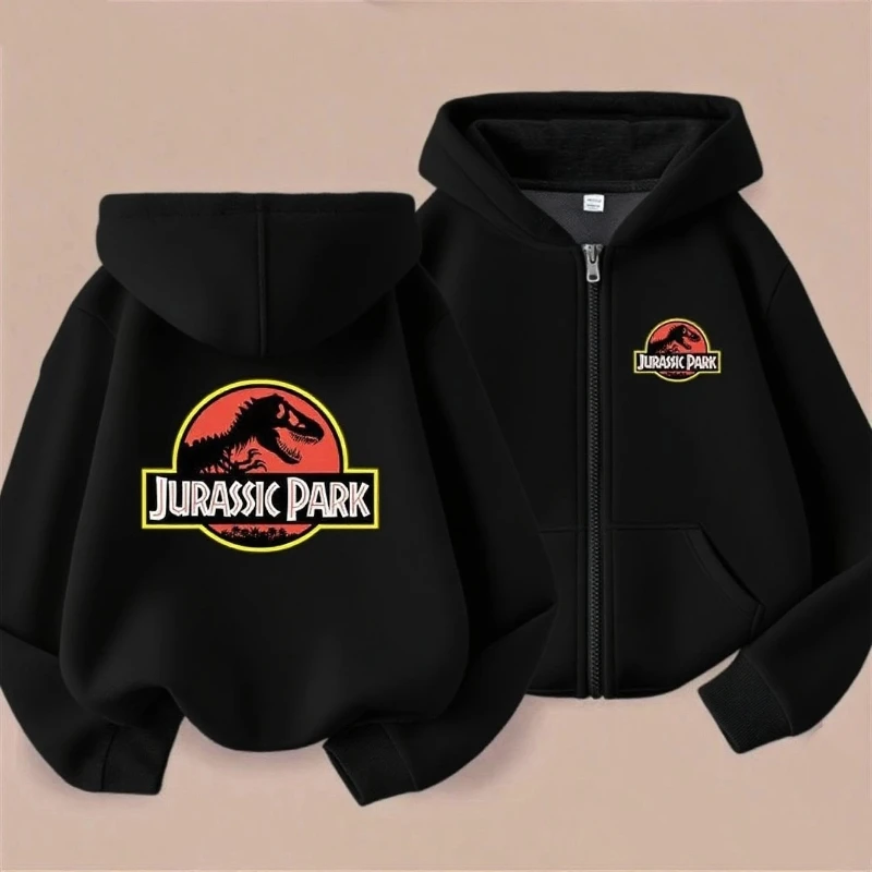 Sweat à capuche zippé imprimé dinosaures pour adolescents, automne hiver, garçons et filles, mode décontractée, Streetwear Y2K, polaire, manches longues, fermeture éclair