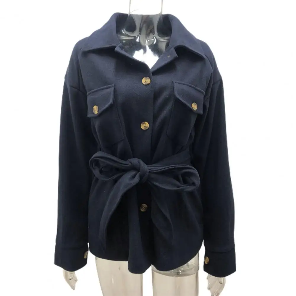 Manteau d'hiver chaud et élégant pour femme, coupe couvertes, col rabattu ceinturé, fermeture à boutons, poche poitrine pour femme