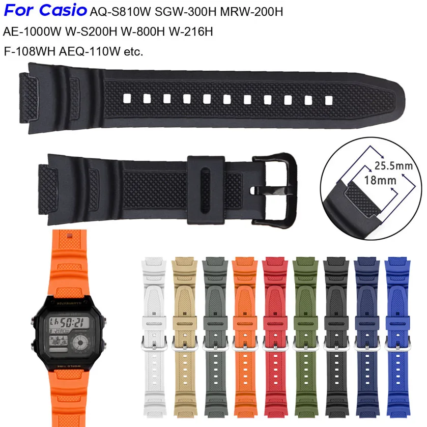 Silicone Watch Strap for Casio AQ-S810W SGW-400H W-800H AE-1000W F-108WH W215 MRW-200H AEQ-110W Watch Band 18mm Belt for Casio