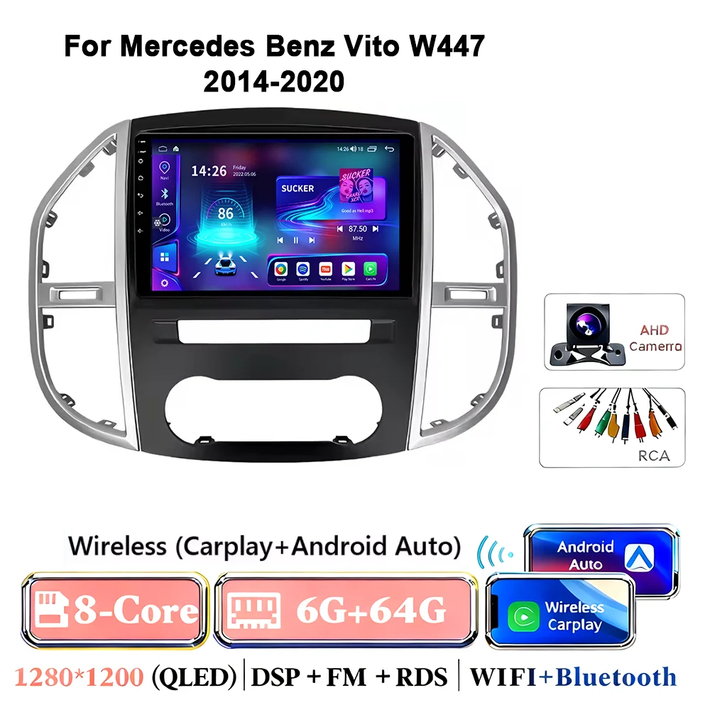 Android 17 autoradio voor Mercedes Benz Vito 3 W447 2014-2020 2K QLED Android multimediaspeler 4G stereo CarPlay head unit