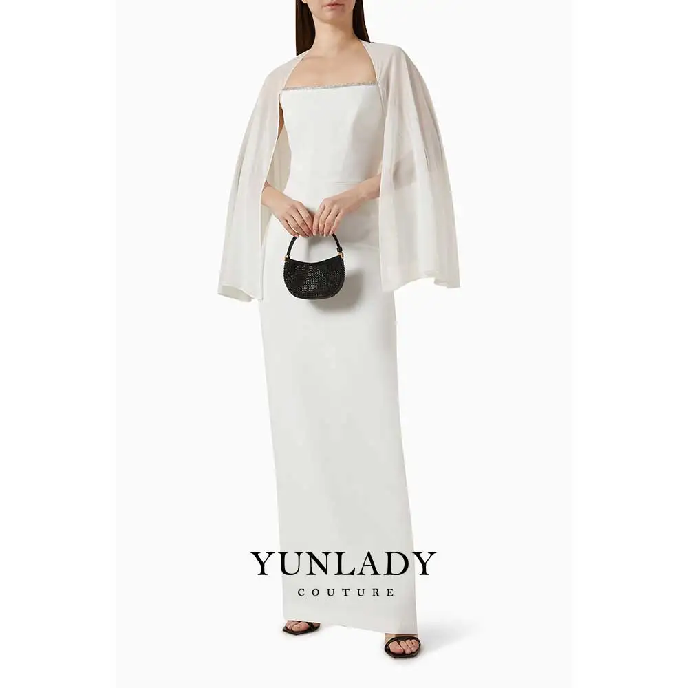 YUNLAN Gorgeous Saudi Arabian White Square Neck Chiffon Cover Up Party Dress 2024 Dubai Guest Special Occasion Formal Dress