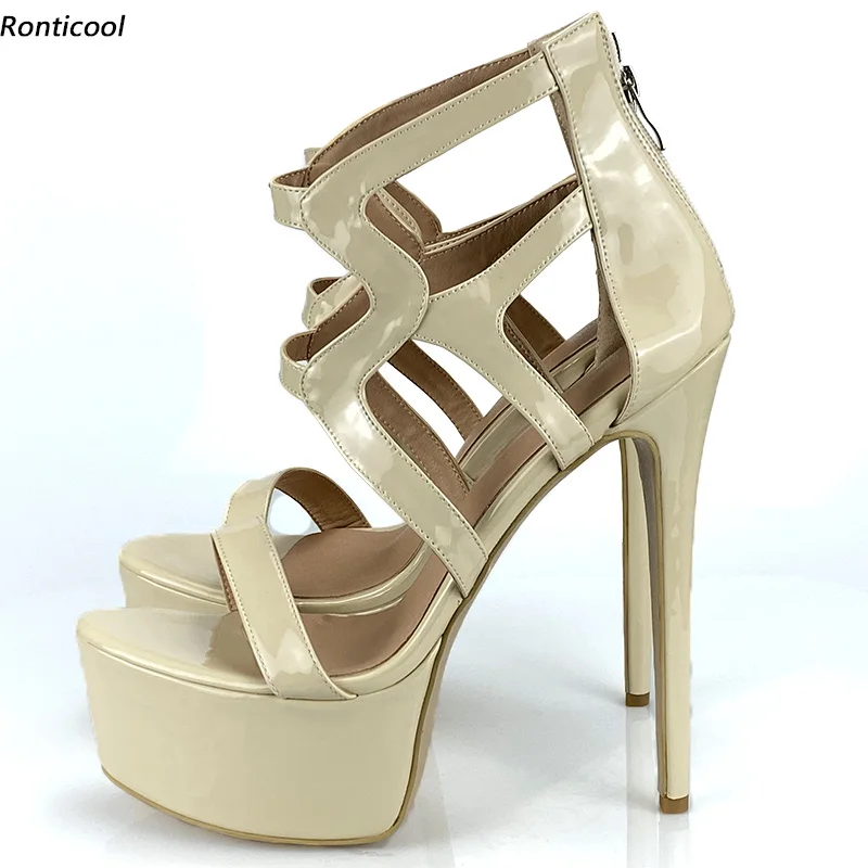 

Ronticool New 2021 Handmade Women Sandals Back Zipper Hollow Out Stiletto Heel Open Toe 9 Colors Party Dress Shoes US Size 35-52