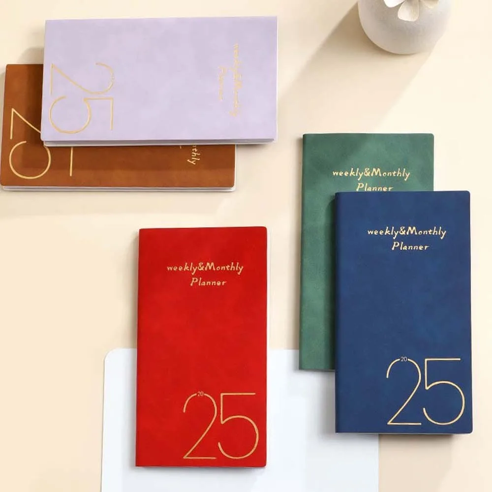Solid Color 2025 Planner Notebook Time Organizer Daily Planner Reminder A6 Planner Notepad PU Textured Efficiency