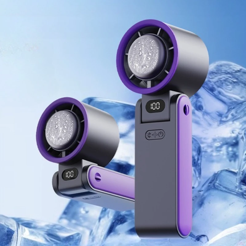 

Handheld Fan Ice Pack Semiconductor Refrigeration High-speed Fan Digital Display Outdoor Portable Folding Neck Hanging Small fan