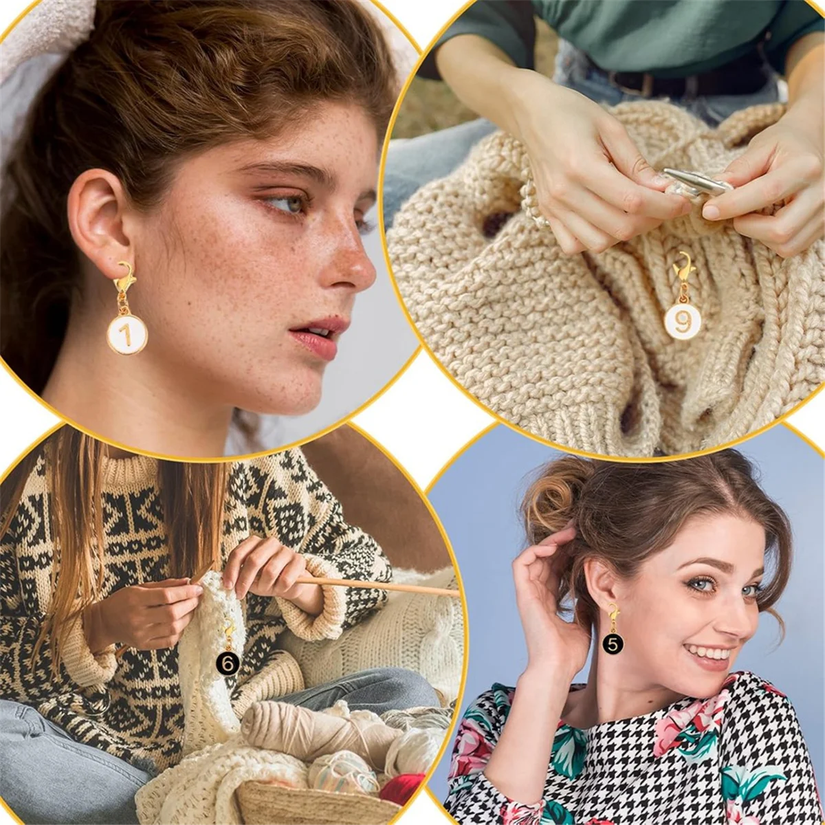 A83Z 20PCS Numbered Markers 0-9, Alloy Crochet Knit Locking Clips, Black & White