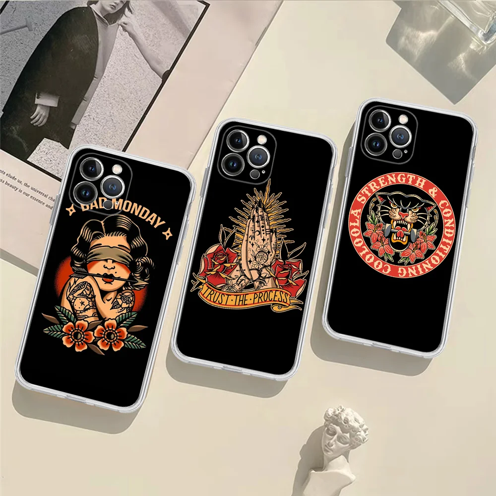 Etui na telefon Cool Old School Tattoo do iPhone'a 16 15 8 7 6 6S Plus X SE XR XS 14 11 12 13 Mini Pro Max Mobile Case