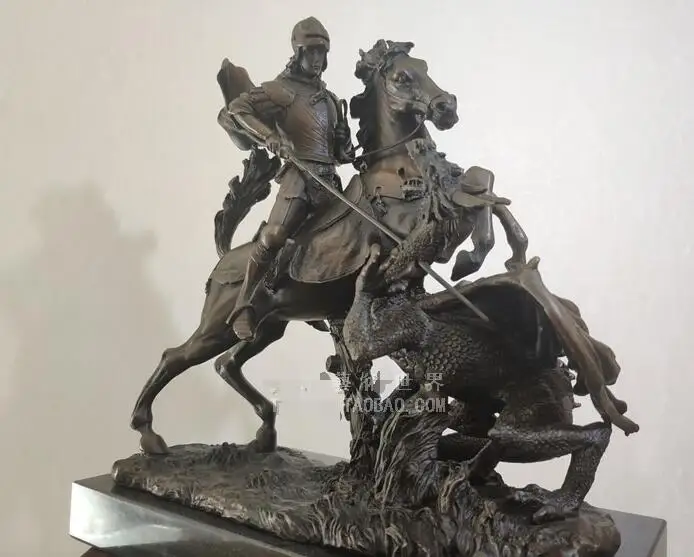 Free Shipping Classic Western Mythology Exquisite Art Deco sculpture Saint George and the Dragon bronze statue on marble