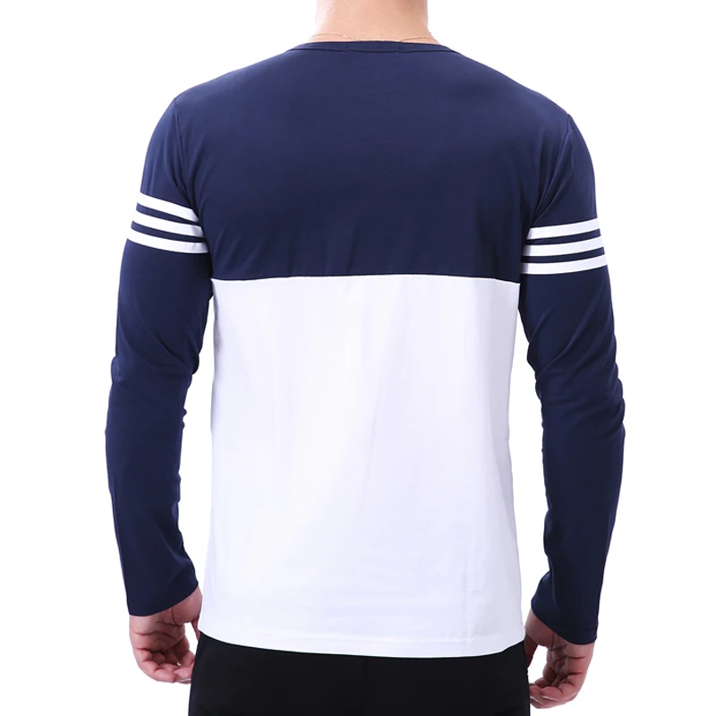 Men\'s Striped Patchwork Long Sleeve T Shirt Casual O Neck Color Block Top Tees