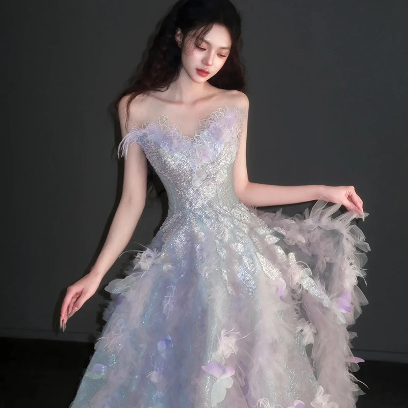 Элегантное вечернее платье для выпускного вечера с блестящими пайетками и аппликацией на пуговицах и бисером Платье для выпускного вечера Свадебные платья на шнуровке сзади