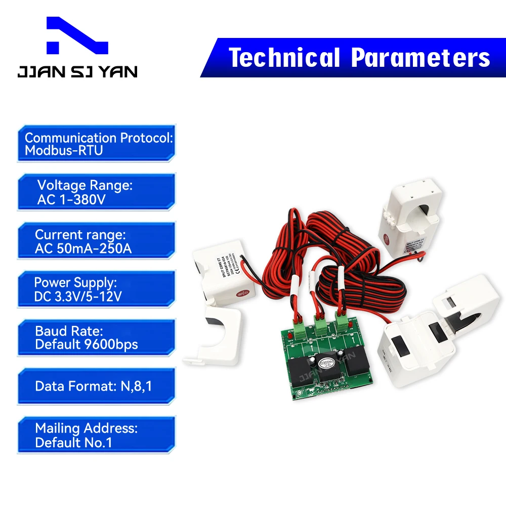 JSY-MK-333 Open CTs 250A AC 3 Phase 4 Wire 1 RS485 1 TTL Bidirectional Measurement Power Energy Meter Module