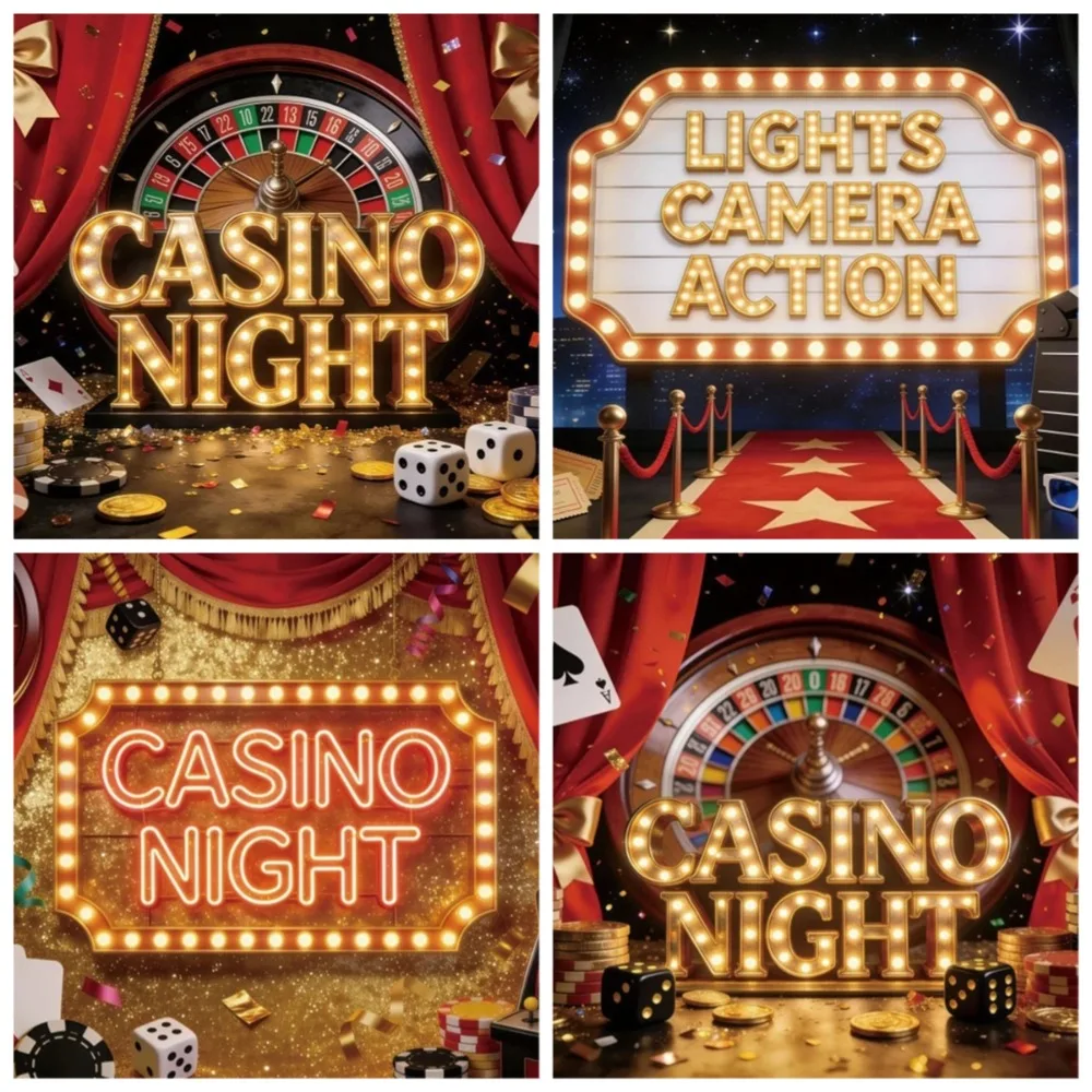 Las Vegas Golden Flash Dice Poker Casino Banner Background, Casino Night Scene, Birthday Party Decoration Photography Background