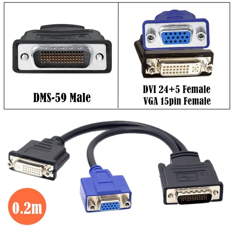 DVI 59 Pin Male To DVI (24+5) Female+VGA 15pin Female, Adapter Split Cable For High-End Video Cards, 0.2m