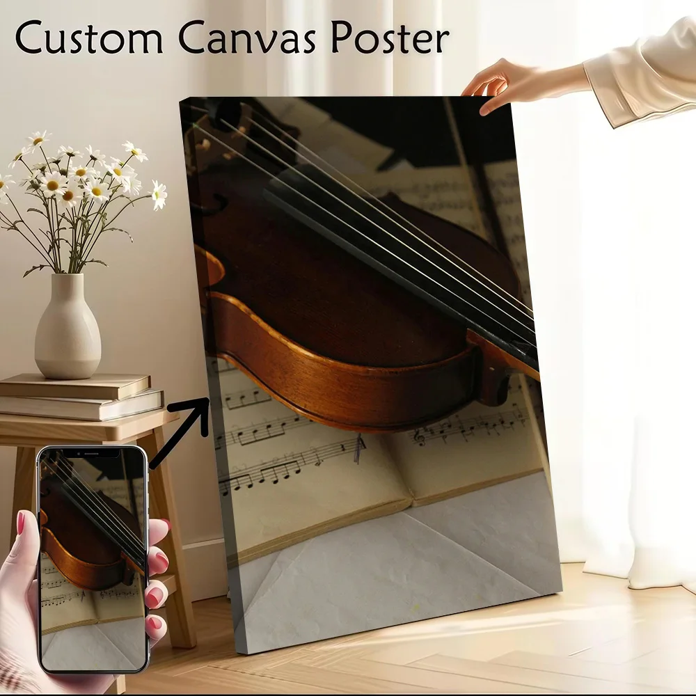 Violin and Sheet Music Still Life Poster Customizable Printed Canvas Painting for Pictures Wall Art Room Decoration Aesthetic