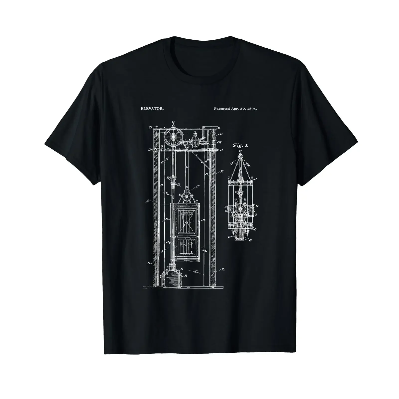 Elevator Patent Vintage Engineering Blueprint Mechanic Humor T Shirt vintage Washed streetwear Stretched homme Versatile Soft