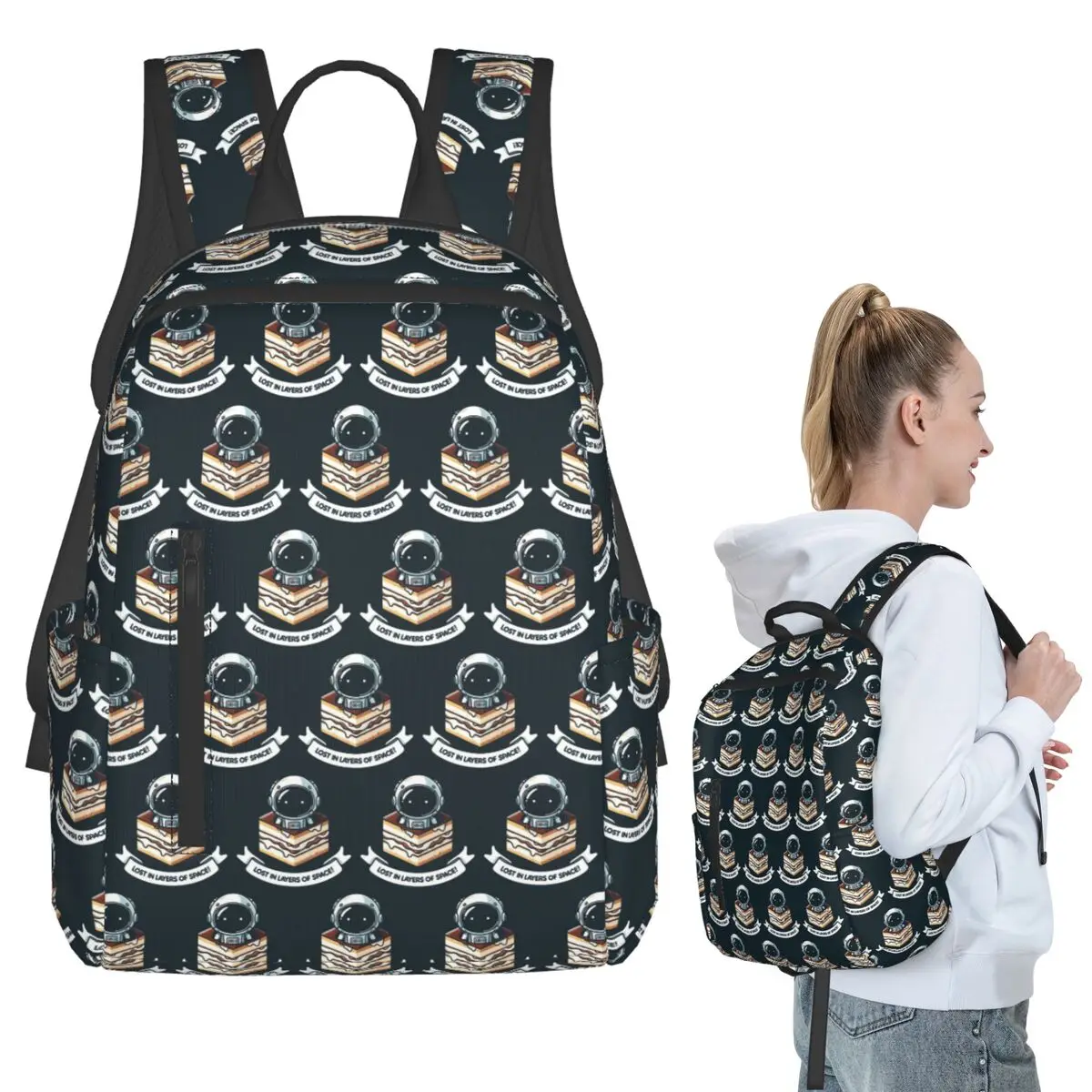

Astronaut In Tiramisu Cake Backpack Student BookBag Children School Bag Laptop Shoulder Bags Boys Girls