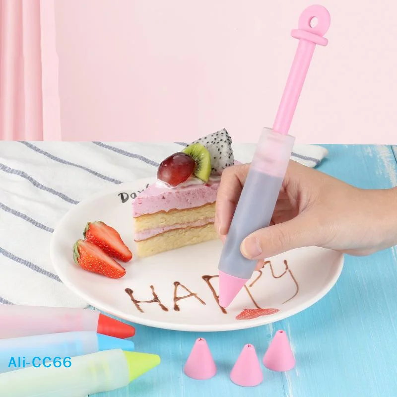 【C】4-Head Piping Tip Set Silicone Chocolate Butter Piping Pen Piping Bags Piping Bottles Writing And Baking Tools