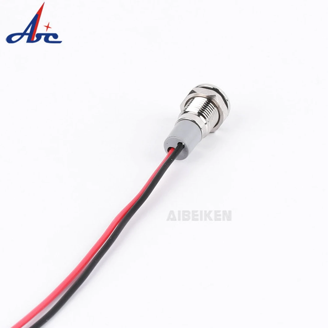 ABILKEEN 8MM Flat Head LED Metal Indicator Light with 150MM Cable 12V/24V/220V Signal Lamp Red Yellow Blue Green White Light