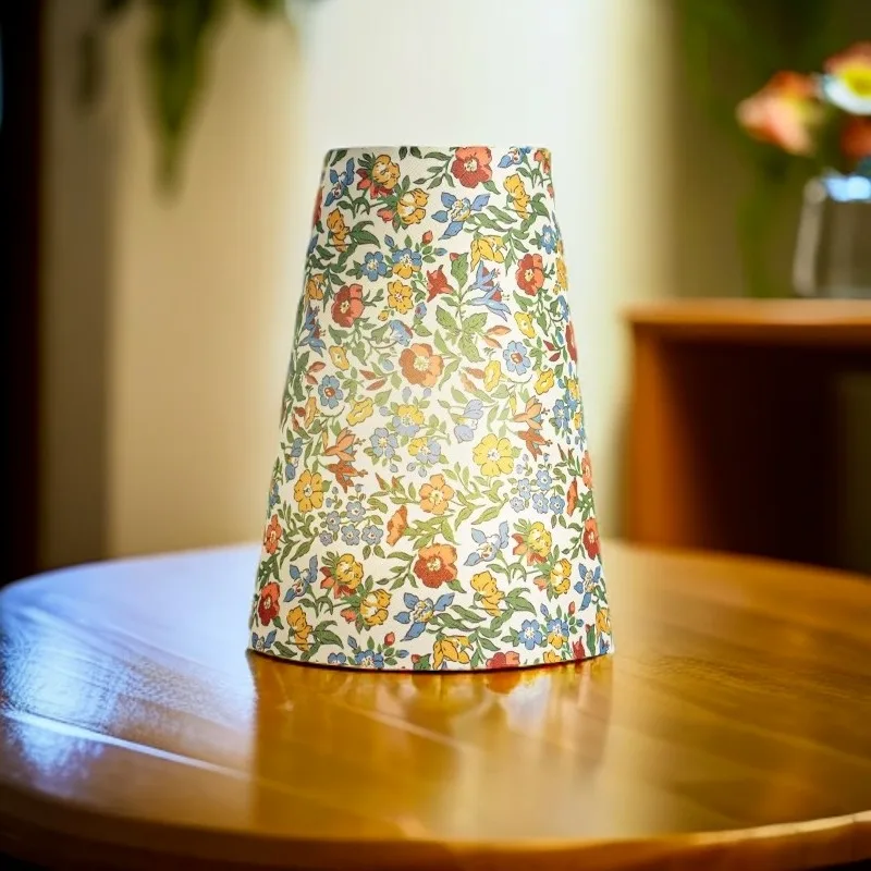 French pastoral linen fabric table lamp cover replacement floral retro bedroom hotel bedside wall lamp accessories DIY