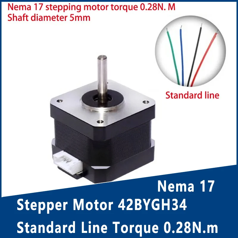 Nema 17 Stepper Motor 42BYGH34 Standard Line Torque 0.28N.m Single Output Shaft Diameter 5mm Durable Motor Step Angle 1.8 °