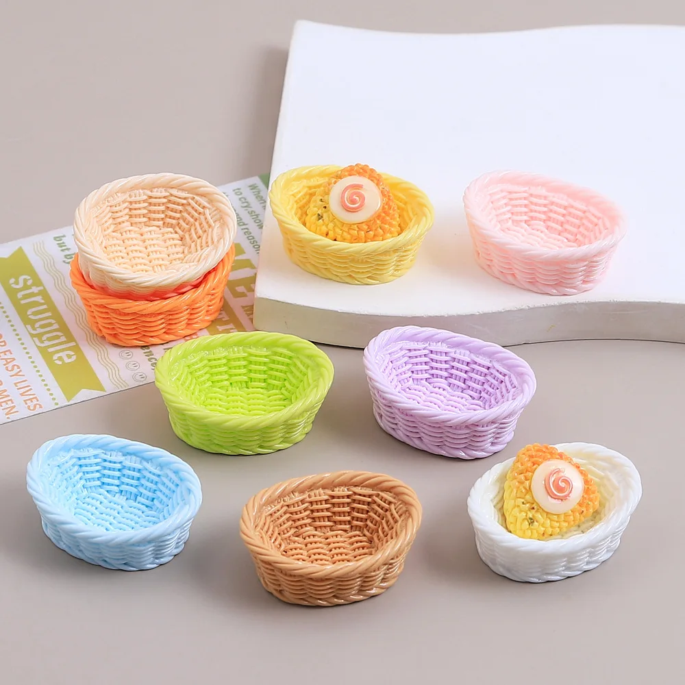 5 unids/lote, accesorios de resina DIY, regalos para niños, casa de muñecas hecha a mano, cesta de frutas de simulación, plato de comedor, cesta de verduras