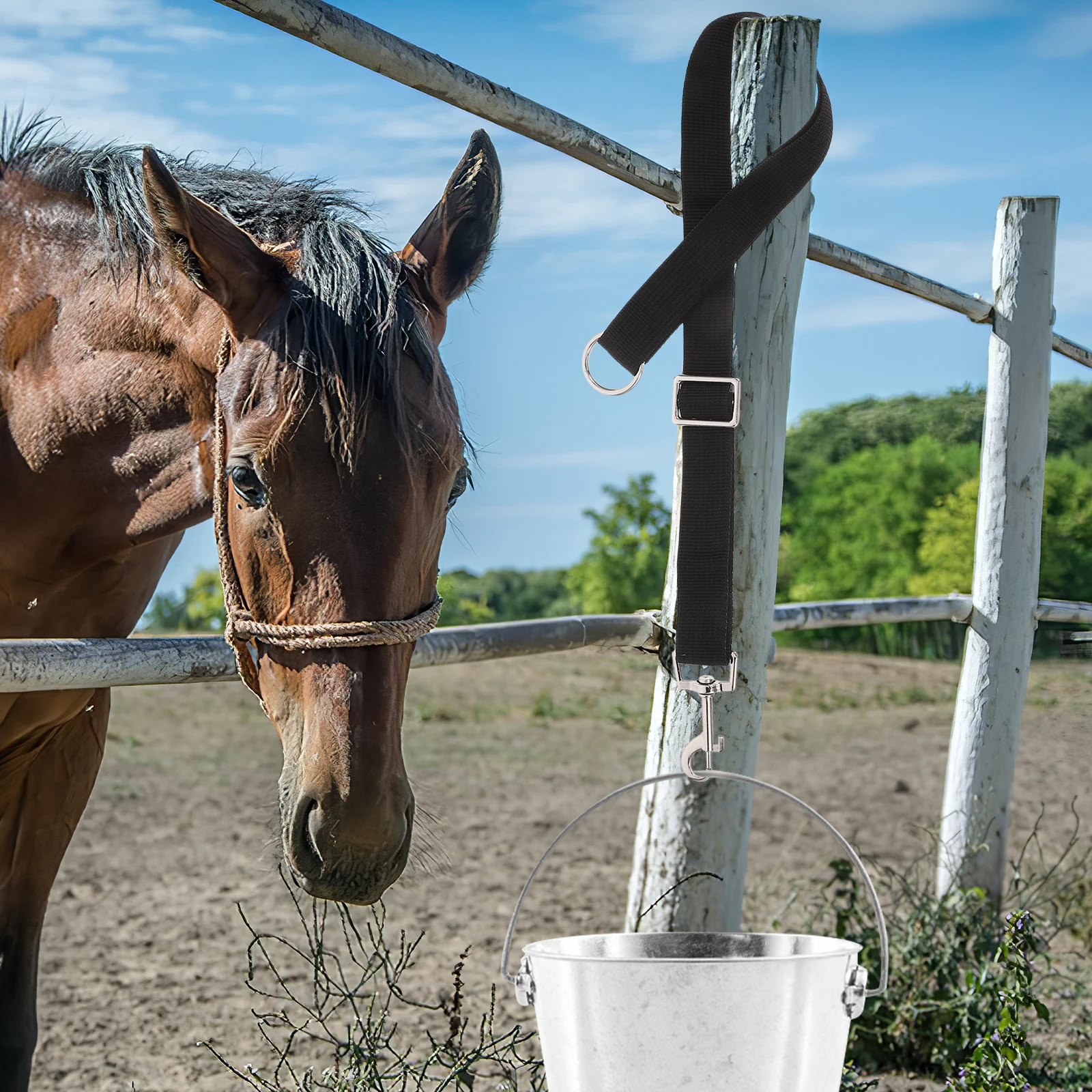 

4pcs Water Adjustable HighStrength Nylon Horse Buckets Bucket Convenient Feeder Hanger Straps Outdoor Feeding Strap