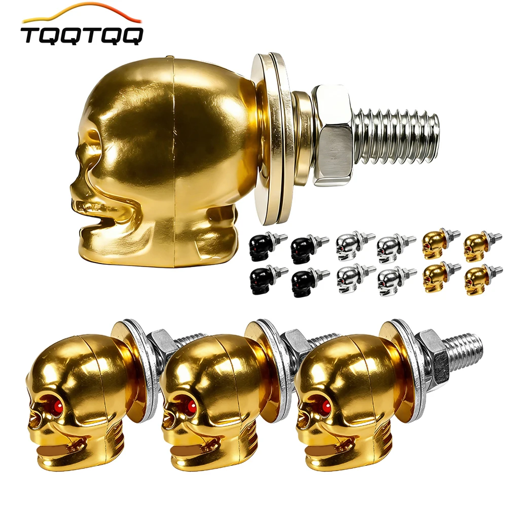 

4PCS Skull License Plate Bolts & Screws for Car/Motorcycle/Truck, Decorative Rust-Proof License Plate Fasteners Hardware Kit