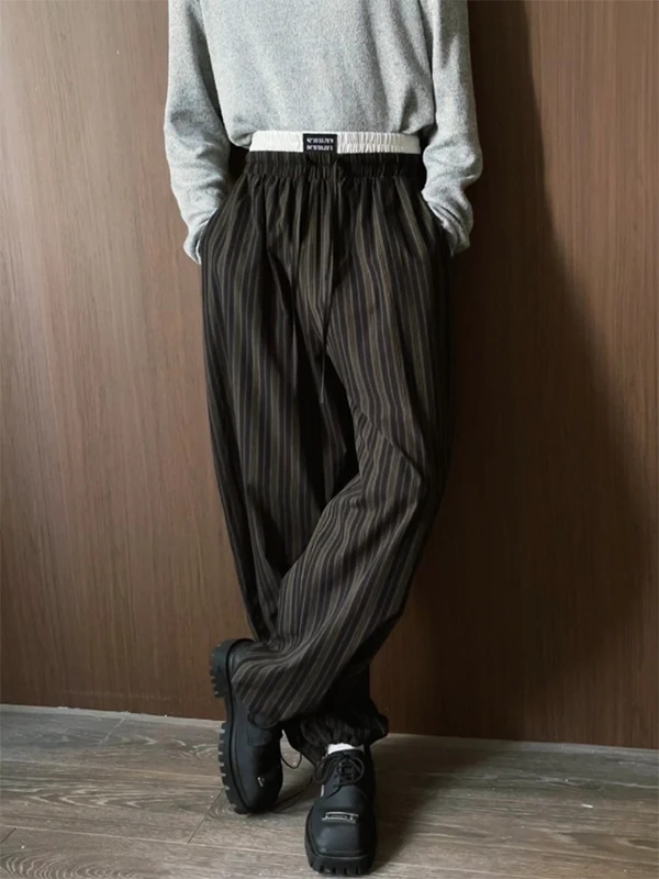 

TANGZ STUDIO American Streetwear Pleated Double Waist Casual Pants Men's Women's High Waist Loose Fit Trousers Trendy