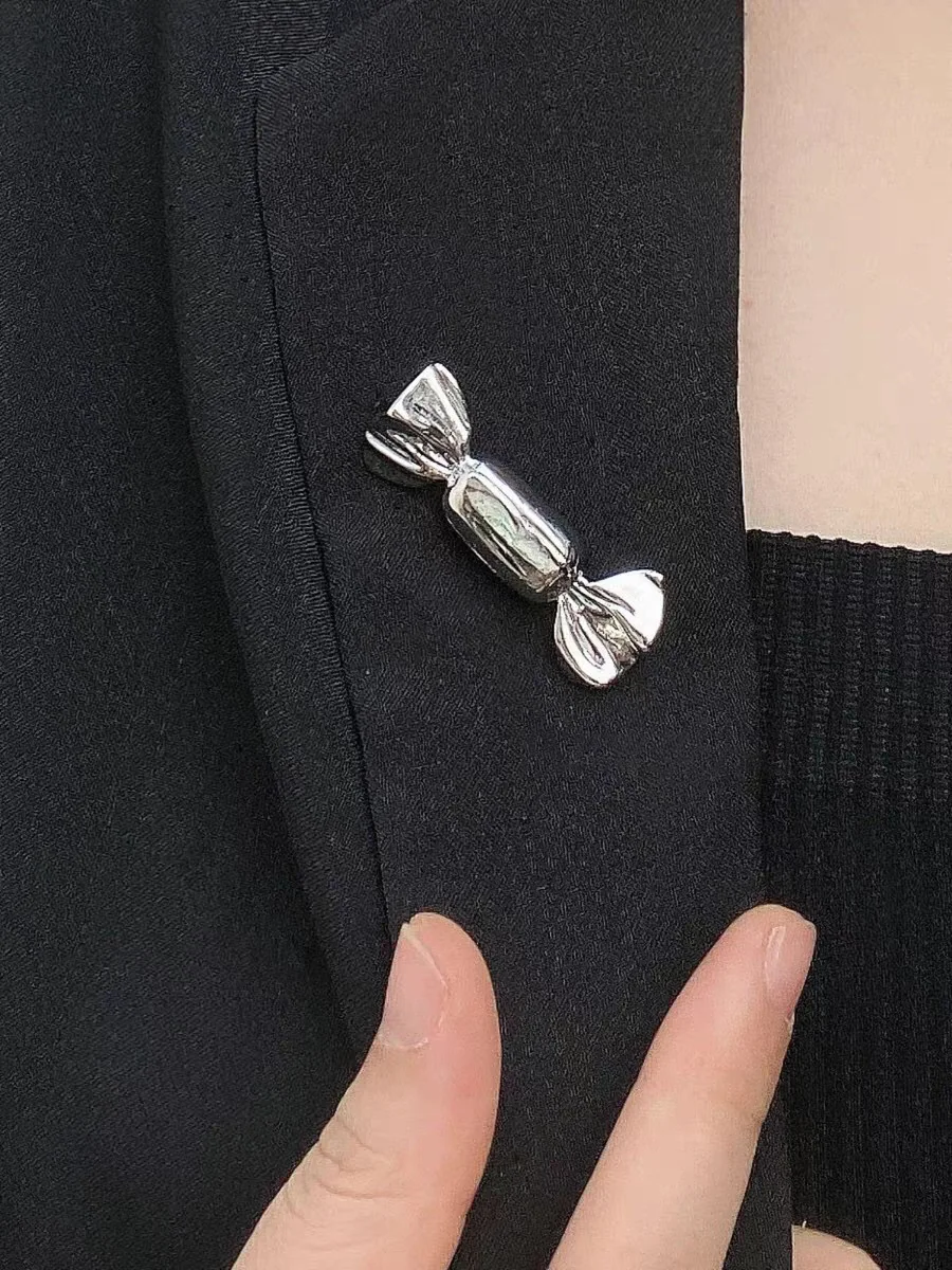 Silver Gold Color Candy Shaped Brooch for Women Girls Metal Fashion Cute Korean Ins Niche Party Daily Jewelry Gift Accessories