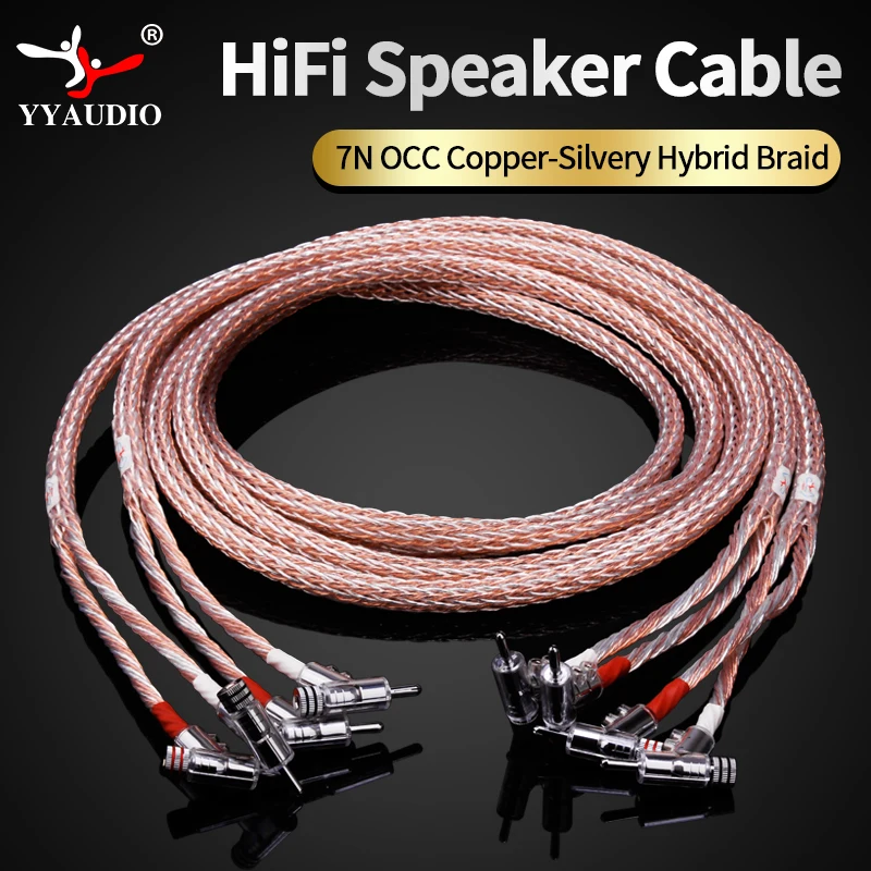 YYAUDIO 7N Single Crystal Copper Silver Plated HiFi Speaker Wire Audio Cable for Amplifier Sound System One Pair