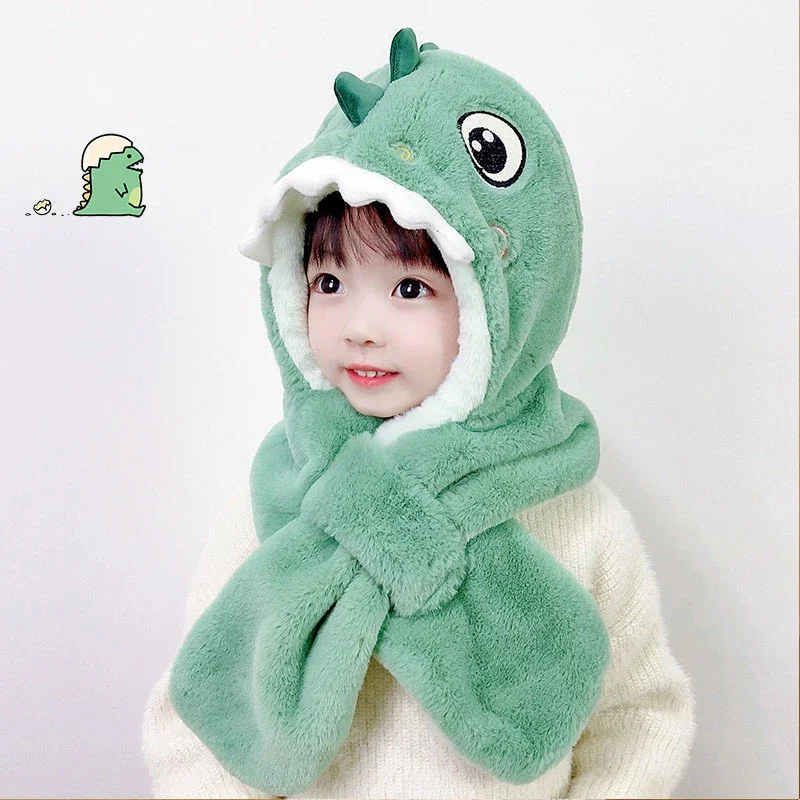 

Детский шарф с милым мультяшным динозавром, цельный шарф для детей 1-6 лет, теплые зимние шапки для защиты ушей для мальчиков и девочек, детский шейный платок с защитой от холода