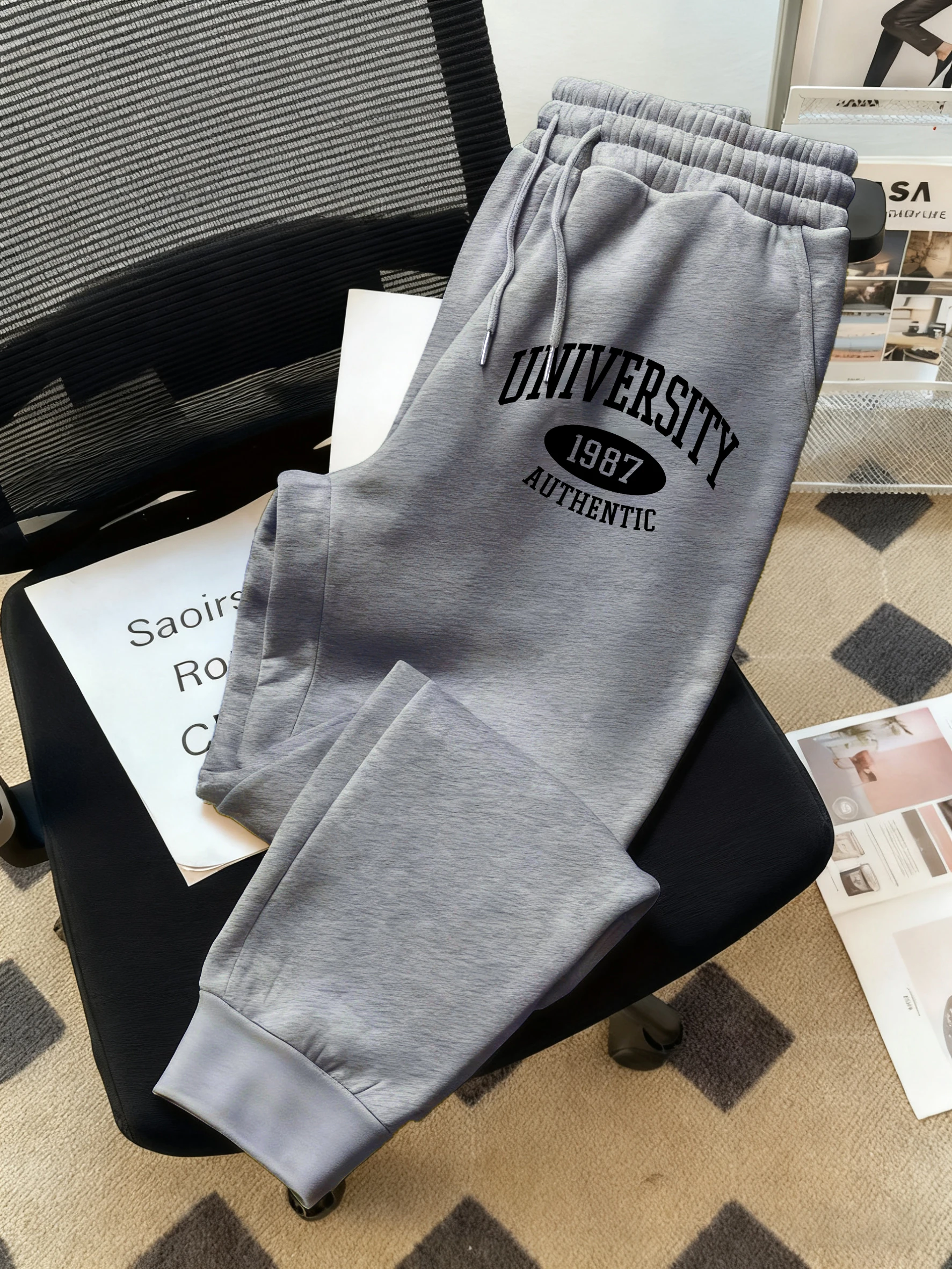 

Аутентичные мужские спортивные штаны университета 1987, базовые брюки в стиле ретро, универсальные спортивные штаны с карманами, брюки на шнурке, уличная одежда