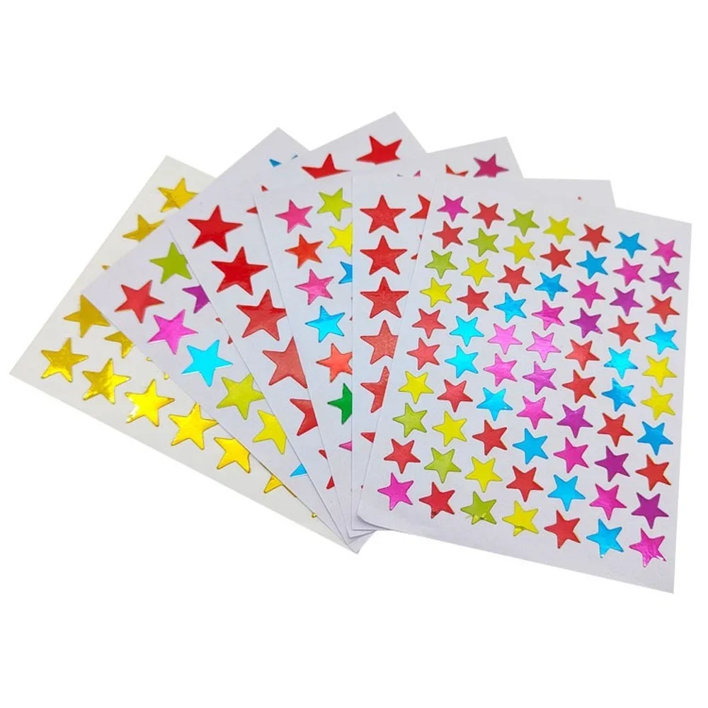 10 Sheets Teacher Reward Stickers Gold Star Self-adhesive Stickers for Children Kids Five-Pointed Star Heart Stationery Stickers