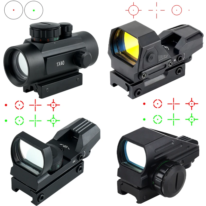 

1X40 HD101 Red Dot Sight Hunting Collection Optics Reflex Holographic Scope 4 Reticle Red/Green Collimator Airsoft Accessories