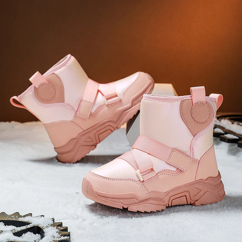 

Зимние высокие детские хлопковые туфли с волшебной лентой, детские зимние ботинки, студенческие уличные удобные нескользящие ботинки на толстой подошве