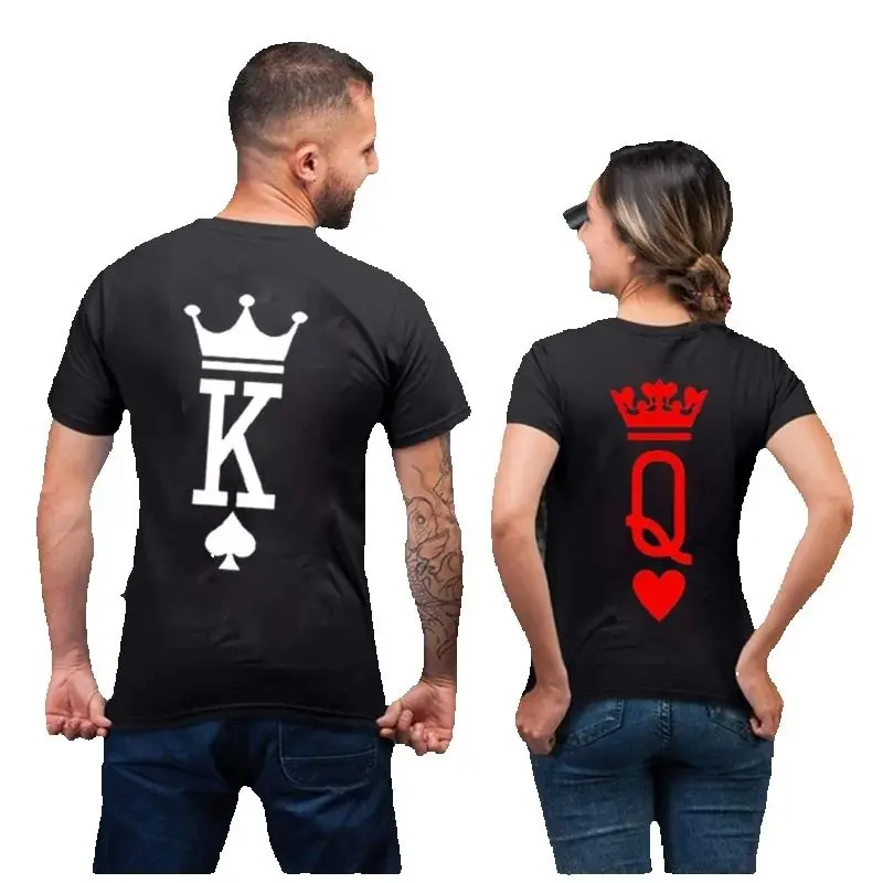 Cotton 100% KING and IQUEEN Floral Black Casual Pullover Short Sleeve T-shirt Men and Women Clothing Fashion Spring/Summer